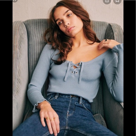 Sezane Soizic long sleeve blue sweater. Size XXL